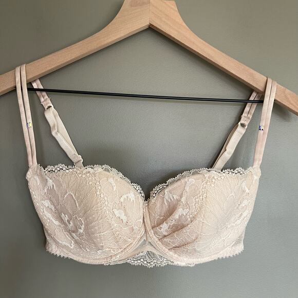 Maison Lejaby Lace Underwired‎ Lightly Padded Balconette Bra Cream Size US 30E - Picture 5 of 16